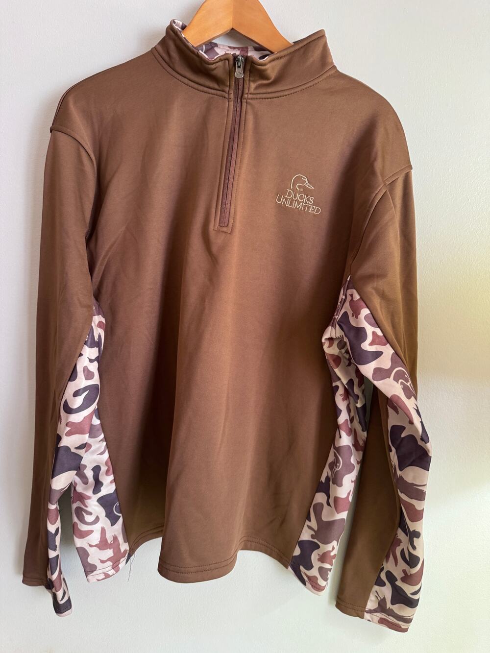 Ducks Unlimited Men's XL Brown Camo Quarter Zip Pullover Hunting Outdoor